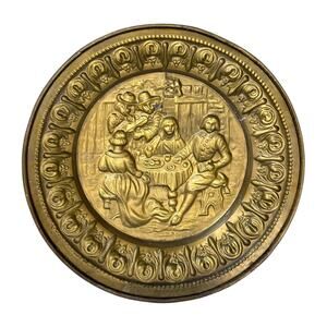 Mid Century Peerage Brass Hammered Brass Plate Pub Scene